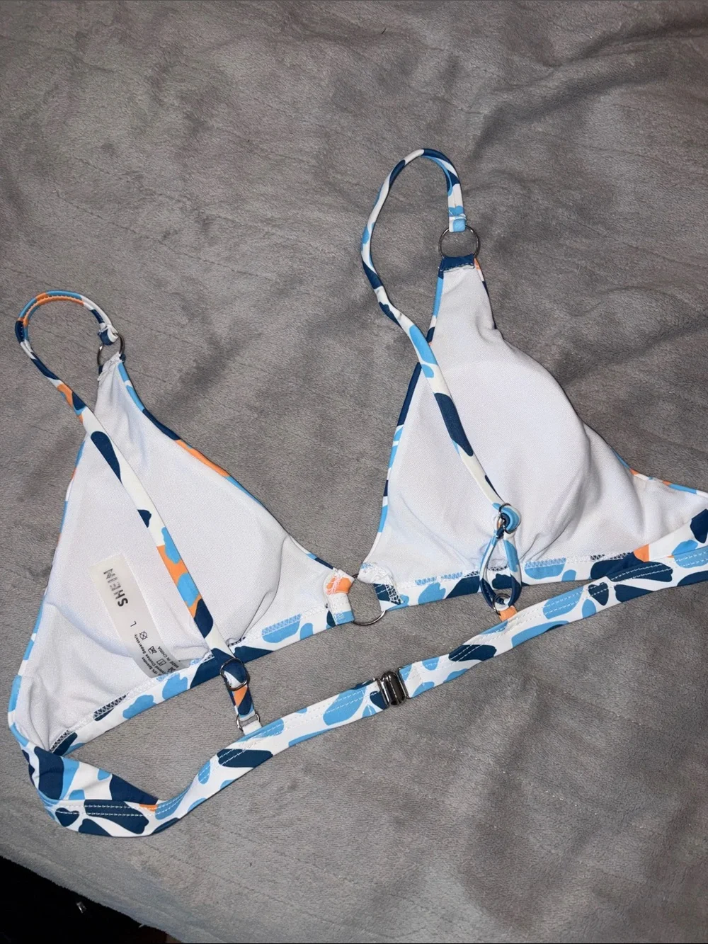 SHEIN Blue and Orange Abstract Triangle Bikini Set